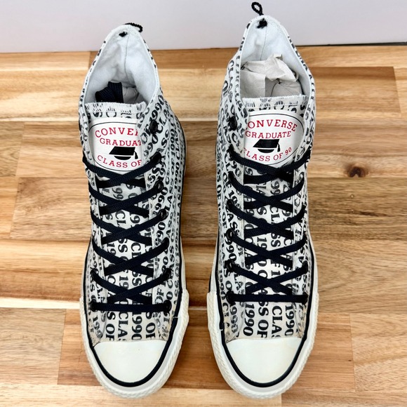 Vintage Converse Graduate Class of 1990 High Top Sneakers White Black Mens 5 - Picture 2 of 9